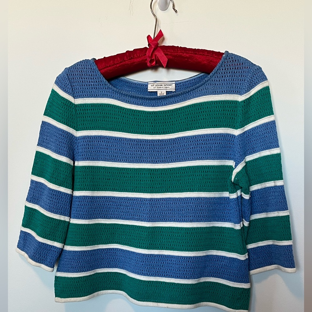 St. John Sport Striped Blue and Green Knit Sweater